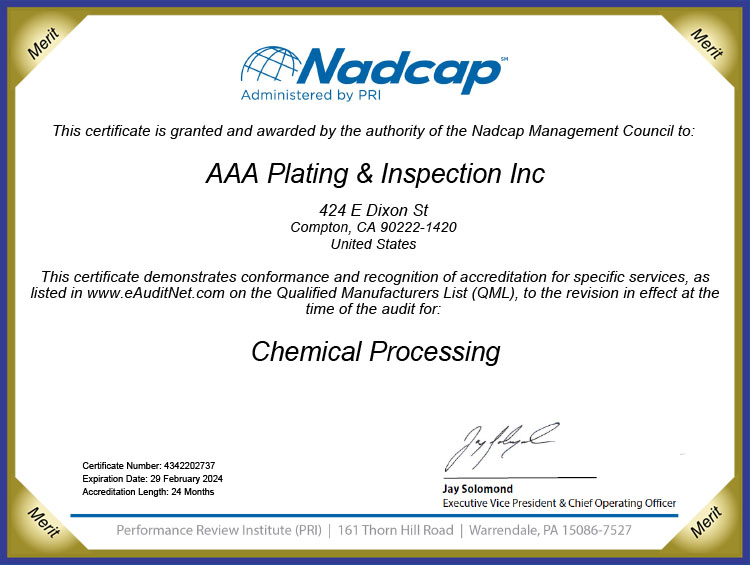 NADCAP Chemical Processing Cert